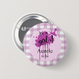 Het is een meisje! Pastel paarse geruite tante-in- Ronde Button 5,7 Cm