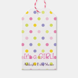Het is een meisje! Pastel Polka Dot Baby shower Cadeaulabel