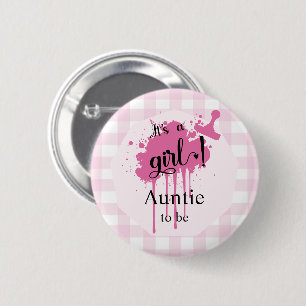Het is een meisje! Pastel roze geruite tante-in-sp Ronde Button 5,7 Cm