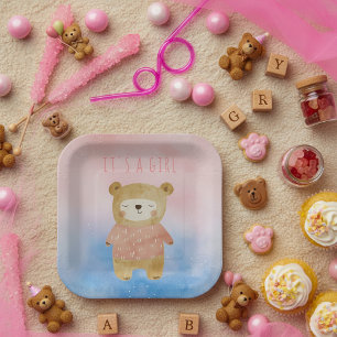Het is een meisje pastel schattig Beer roze Baby s Papieren Bordje