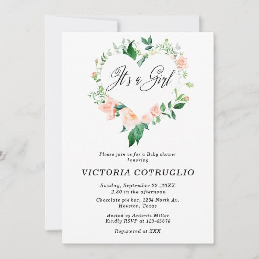 Het is een meisje perzik Baby shower uitnodiging (Voorkant)