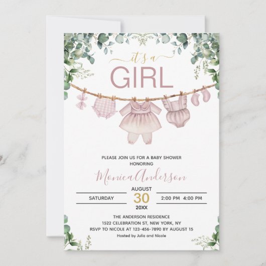 Het is een Meisje Pink Boho Waterverf Doek Baby sh Kaart (Voorkant)