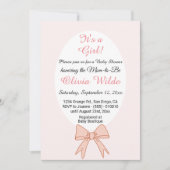 Het is een Meisje Pink Bow and Flowers voor een Ba Kaart (Voorkant)