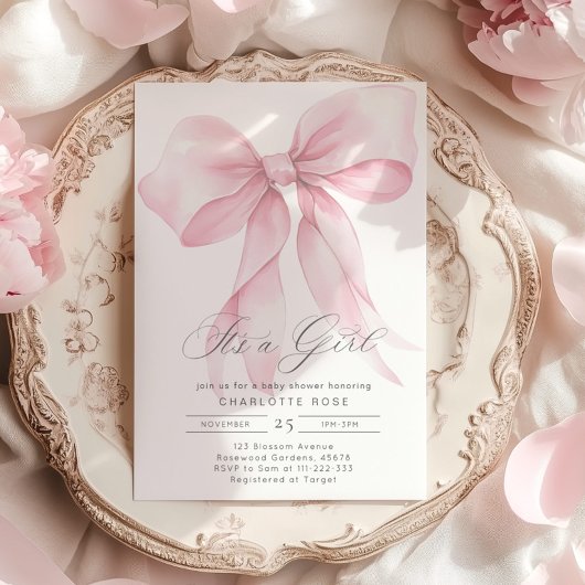 Het is een meisje Pink Bow baby meisje douche Kaart