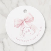 Het is een meisje Pink Bow Baby shower Bedankjes Labels (Voorkant)