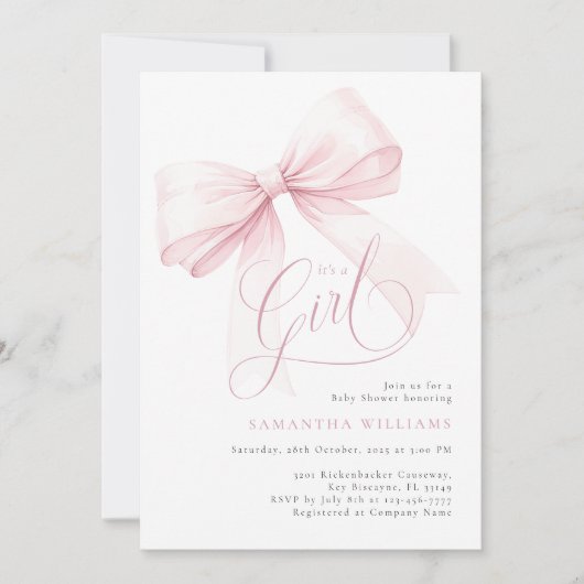 Het is een meisje Pink Bow Baby shower Kaart (Voorkant)