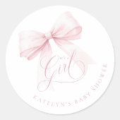Het is een meisje Pink Bow Baby shower Ronde Sticker (Voorkant)