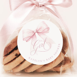 Het is een meisje Pink Bow Baby shower Ronde Sticker