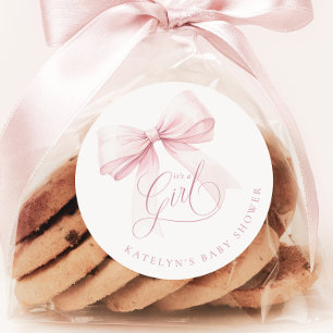 Het is een meisje Pink Bow Baby shower Ronde Sticker
