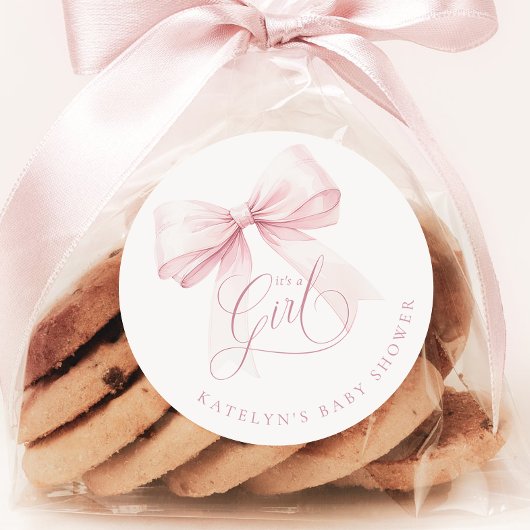 Het is een meisje Pink Bow Baby shower Ronde Sticker