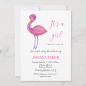 Het is een meisje | Pink Flamingo | Baby Shower Kaart (Voorkant)