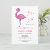 Het is een meisje | Pink Flamingo | Baby Shower Kaart (Staand voorkant)