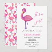 Het is een meisje | Pink Flamingo | Baby Shower Kaart (Voorkant / Achterkant)