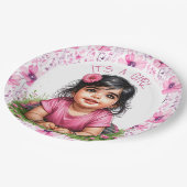 Het is een meisje | Pink Floral Girl's Baby shower Papieren Bordje (Gekanteld)