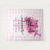 Het is een meisje! Pink Gingham Baby shower Achter Wandkleed (Voorkant (horizontaal))