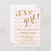 Het is een meisje Pink Glitter Chevron Kaart (Voorkant / Achterkant)