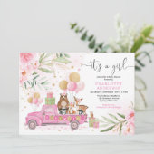 Het is een meisje! Pink Gold Floral Woodland Baby  Kaart (Staand voorkant)