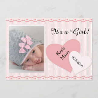 Het is een meisje Pink Hearts Geboorteaankondiging Aankondiging