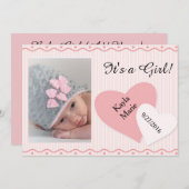 Het is een meisje Pink Hearts Geboorteaankondiging Aankondiging (Voorkant / Achterkant)