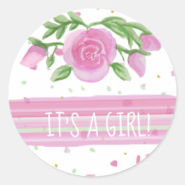 Het is een meisje Pink Roses Floral Ronde Sticker
