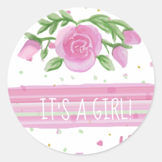 Het is een meisje Pink Roses Floral Ronde Sticker (Voorkant)