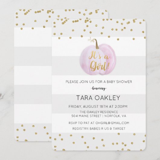 Het is een meisje pompoen glitter Baby shower uitn Kaart (Voorkant / Achterkant)