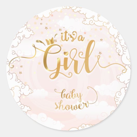 Het is een Meisje- Prinses Baby shower Ronde Sticker (Voorkant)