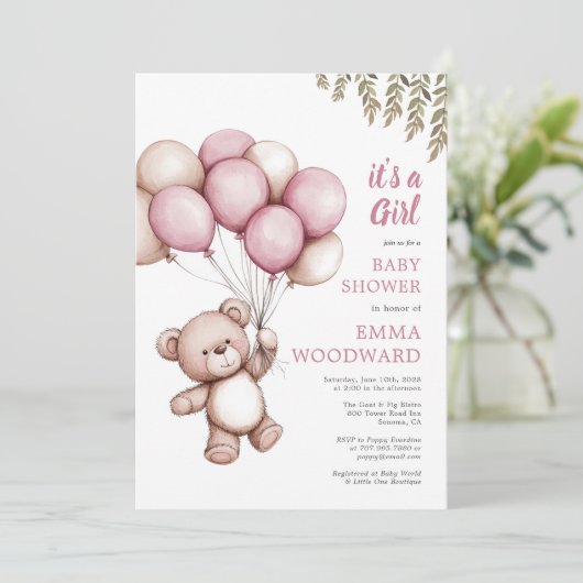 Het is een meisje puppy ballon Baby shower Kaart (Staand voorkant)