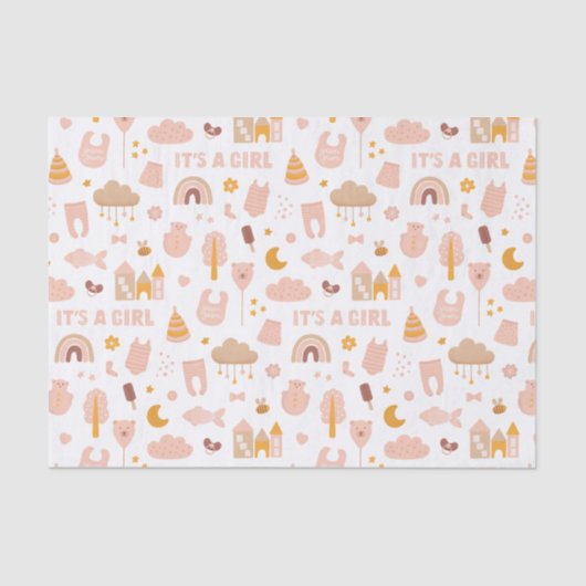 Het is een meisje. Putroze speelgoed baby shower Tissuepapier (Voorkant)