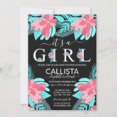 Het is een meisje Quote Roze Blauwgroen Bloemen Ba Kaart (Voorkant)