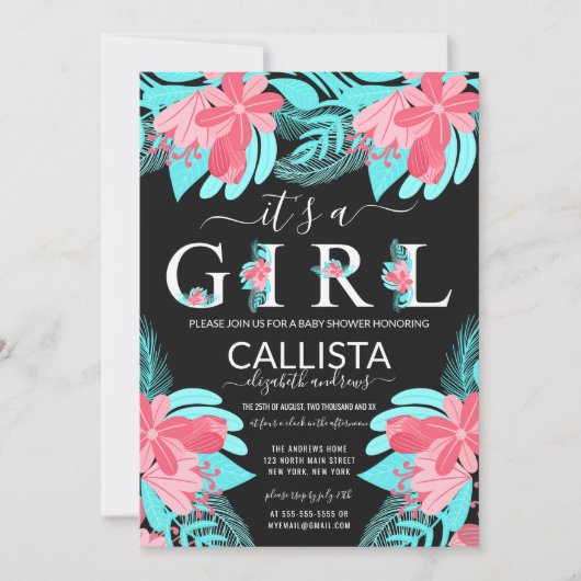 Het is een meisje Quote Roze Blauwgroen Bloemen Ba Kaart (Voorkant)