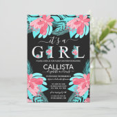 Het is een meisje Quote Roze Blauwgroen Bloemen Ba Kaart (Staand voorkant)