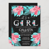 Het is een meisje Quote Roze Blauwgroen Bloemen Ba Kaart (Voorkant / Achterkant)