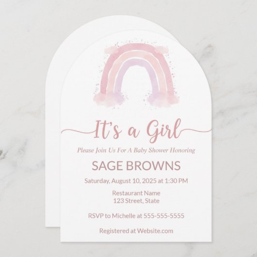 Het is een meisje regenboog baby shower uitnodigin kaart (Voorkant / Achterkant)