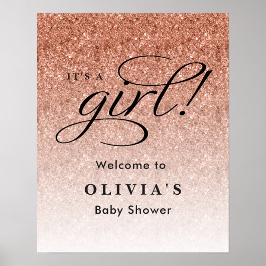 Het is een meisje, Roos Gold Glitter Baby shower W Poster (Voorkant)
