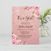 Het is een meisje Roos Gold Glitter Floral Baby sh Kaart (Staand voorkant)
