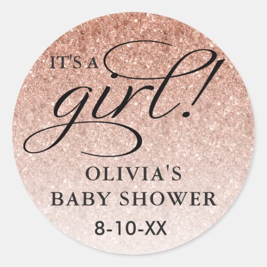 Het is een meisje Roos Gold Ombre Glitter Favor Ta Ronde Sticker (Voorkant)