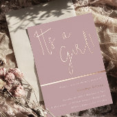 Het is een meisje! Roos Mauve Baby shower Roos Gol Folie Uitnodiging