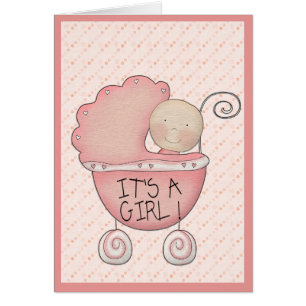 Het is een meisje. Roze Baby Carriage Baby Foto