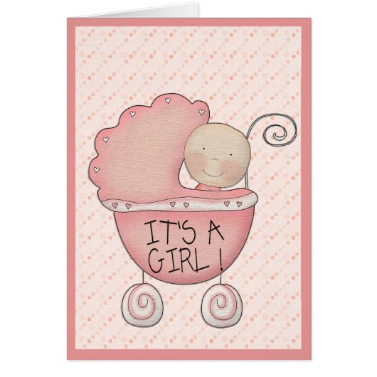 Het is een meisje. Roze Baby Carriage Baby Foto (Voorkant)