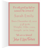 Het is een meisje. Roze Baby Carriage Baby Foto (Binnen (Rechts))