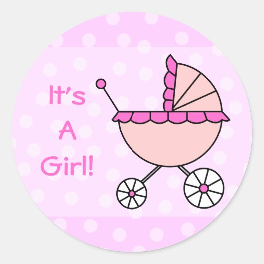 Het is een meisje! Roze Baby Carriage Ronde Sticker (Voorkant)