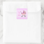 Het is een meisje! Roze Baby Carriage Vierkante Sticker (Tas)
