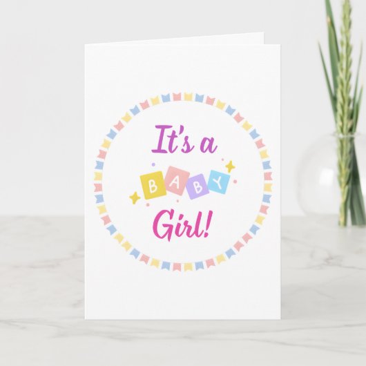 Het is een meisje Roze Baby Geboorteaankondiging Kaart (Voorkant)