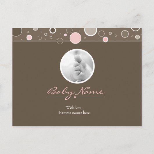 Het is een meisje! - Roze Baby Girl Custom Briefka Aankondigingskaart (Achterkant)