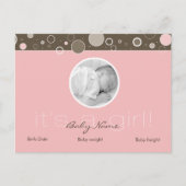 Het is een meisje! - Roze Baby Girl Custom Briefka Aankondigingskaart (Voorkant)