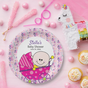 Het is een meisje roze Baby koets Baby shower Papieren Bordje