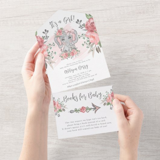 Het is een meisje roze Baby shower All In One Uitnodiging (Afscheurbaar)