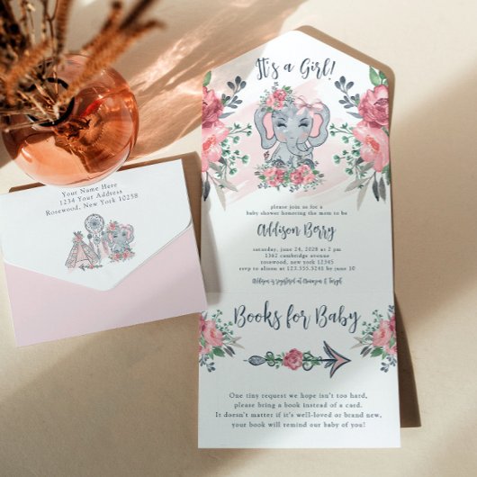 Het is een meisje roze Baby shower All In One Uitnodiging