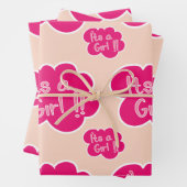 Het is een meisje roze baby shower inpakpapier vel (In situ)